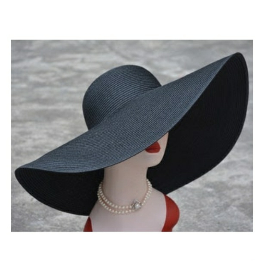 Black Wide Brim Straw Hat
